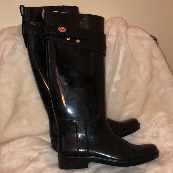 Coach black rain boots 8 like -new - Picture 1 of 7